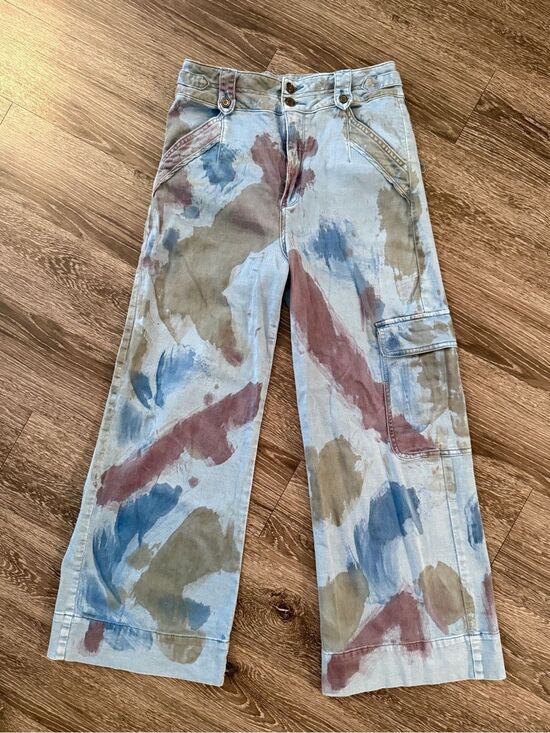Pilcro Pants - Pilcro Wide Leg Relaxed Paint Brush Stroke Dye Pants